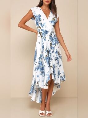 White Floral Print High-Low Dress
